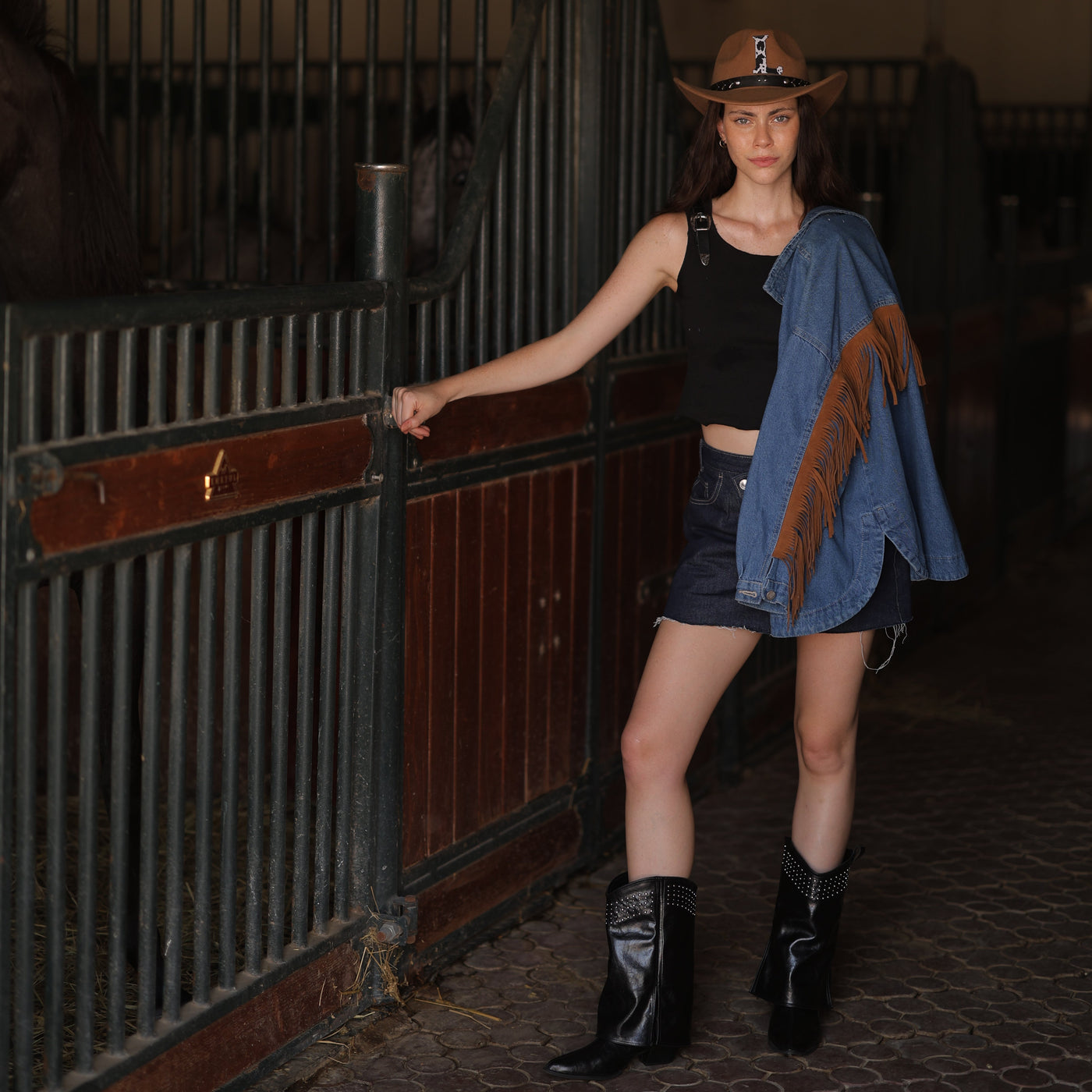 Western Jacket with Fringe in Dark Denim Wash (Final Sale)