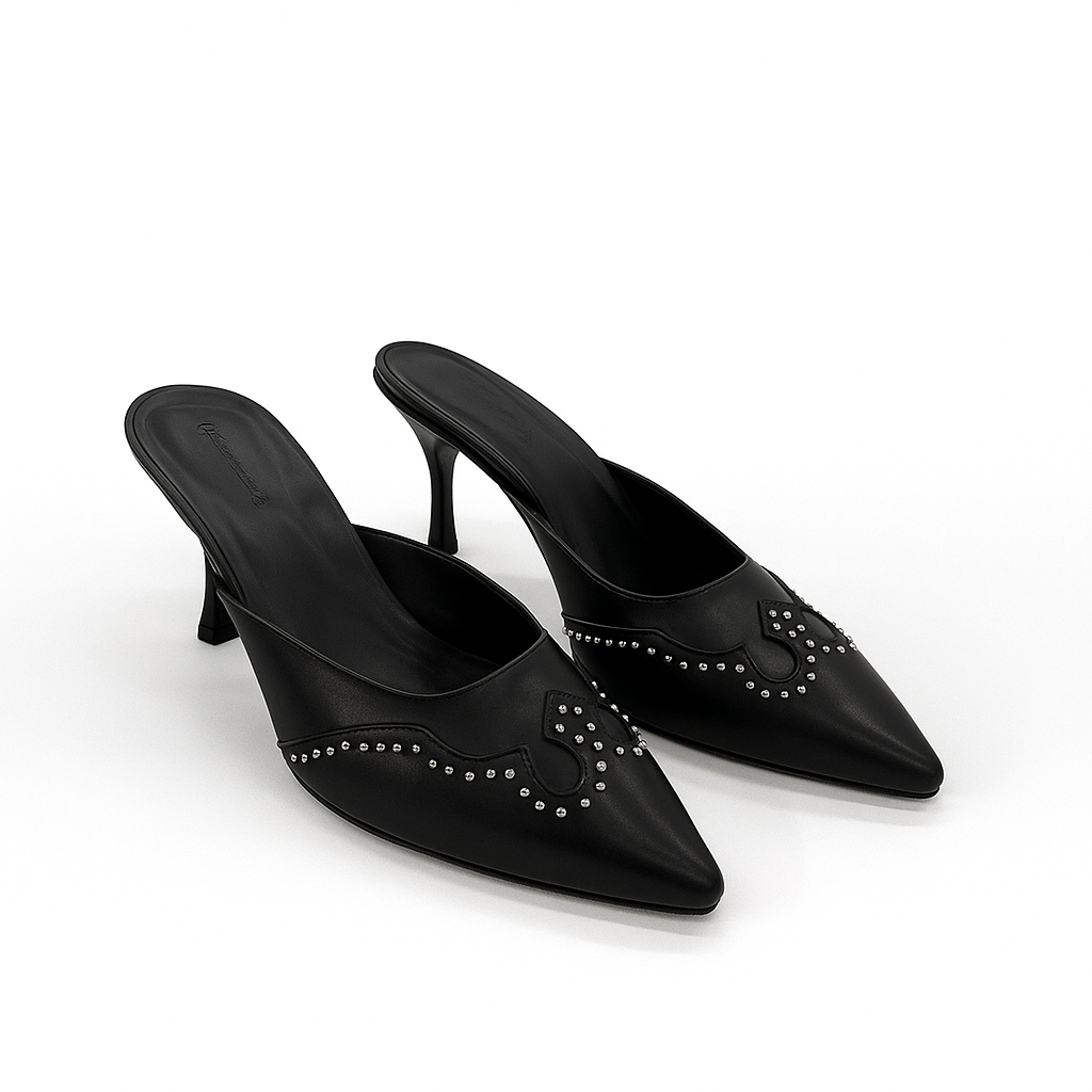 Darlin’ Pointed Mule Heels in Black (PREORDER: Shipping by October 8)