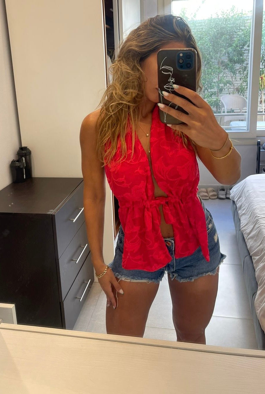 Tina Floral Top in Ruby Red