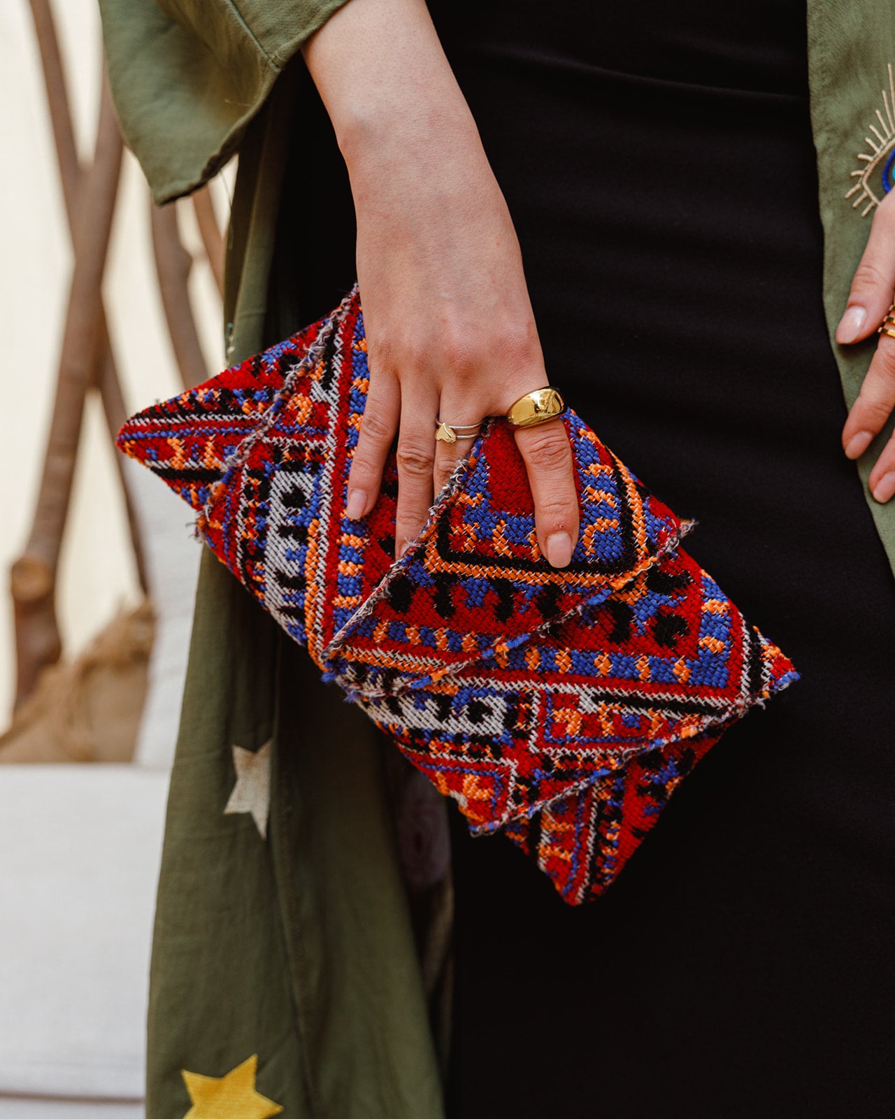 The Croissant Clutch in Red Kiliim