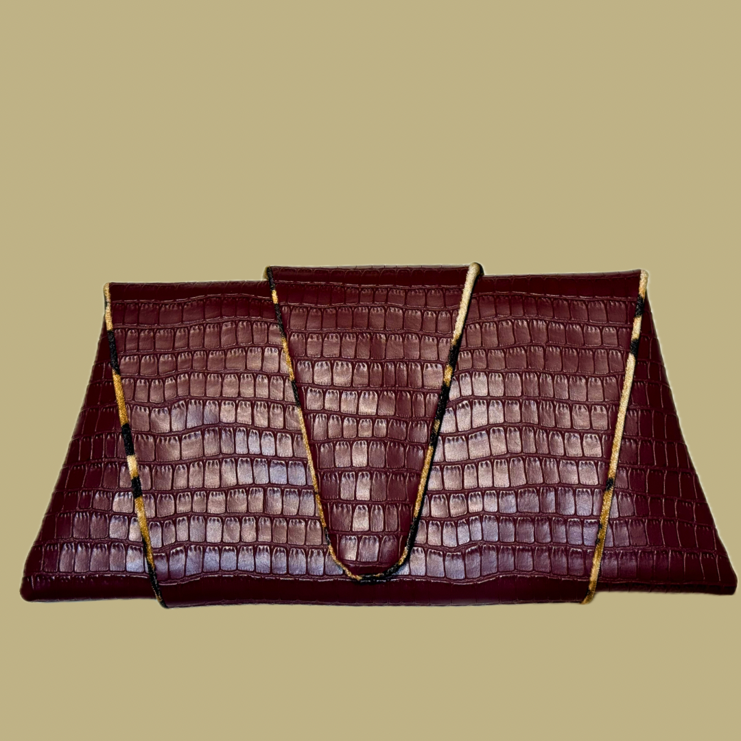 Croissant Clutch in Burgundy Croc (Final Sale)