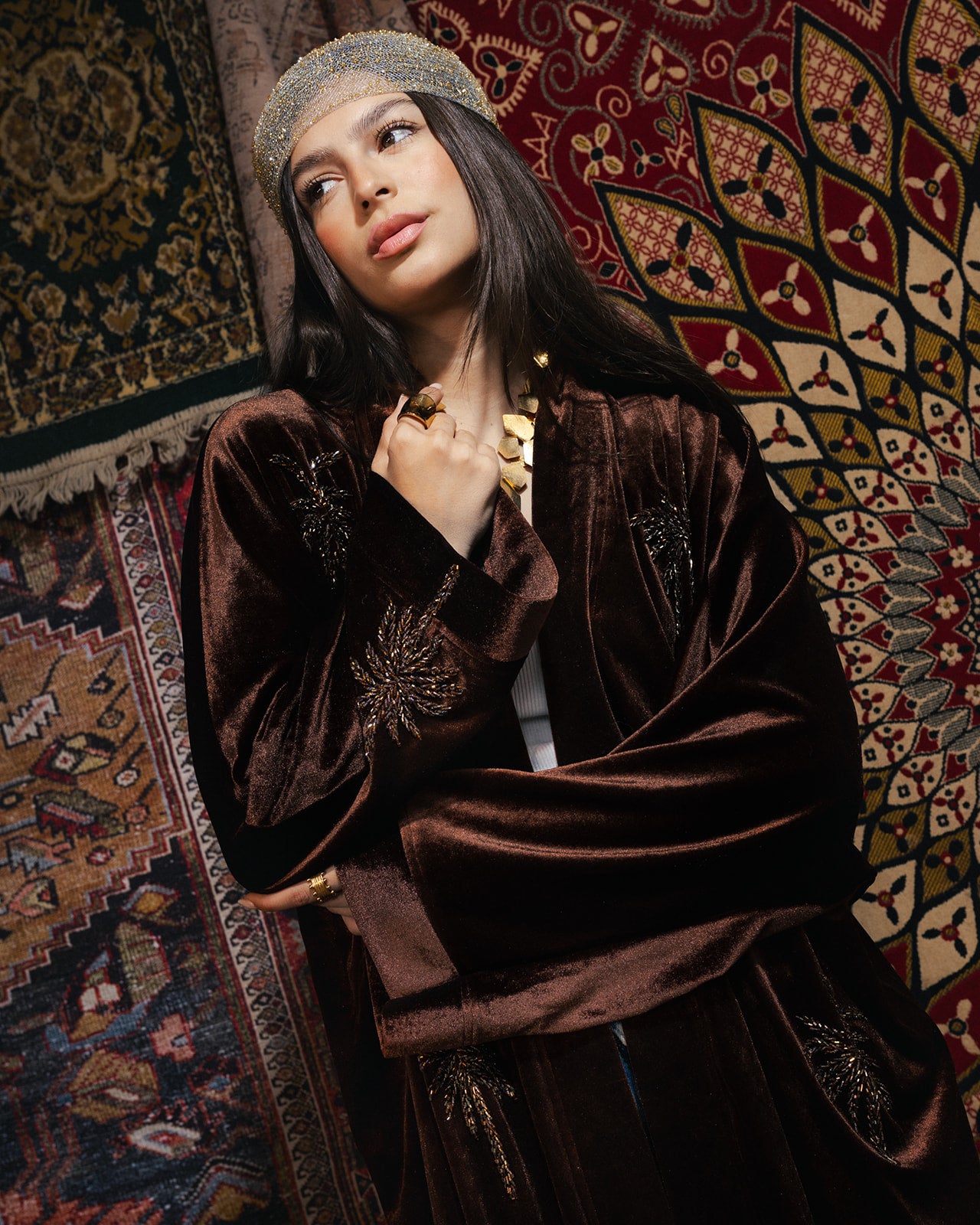 Nadya’s “Oxide Palm” Hand-Embroidered Maxi Kaftan