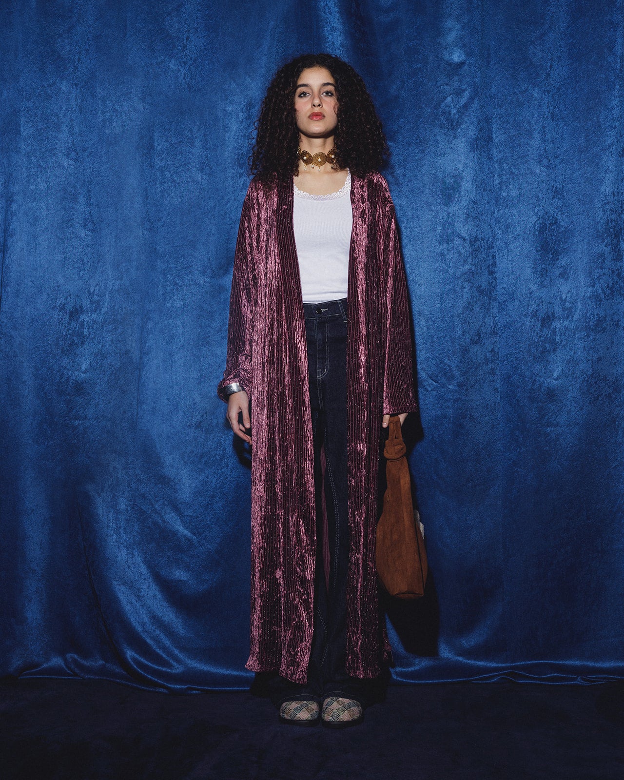 “Moon-Dust” Silver & Blush Velvet Plissé Kaftan