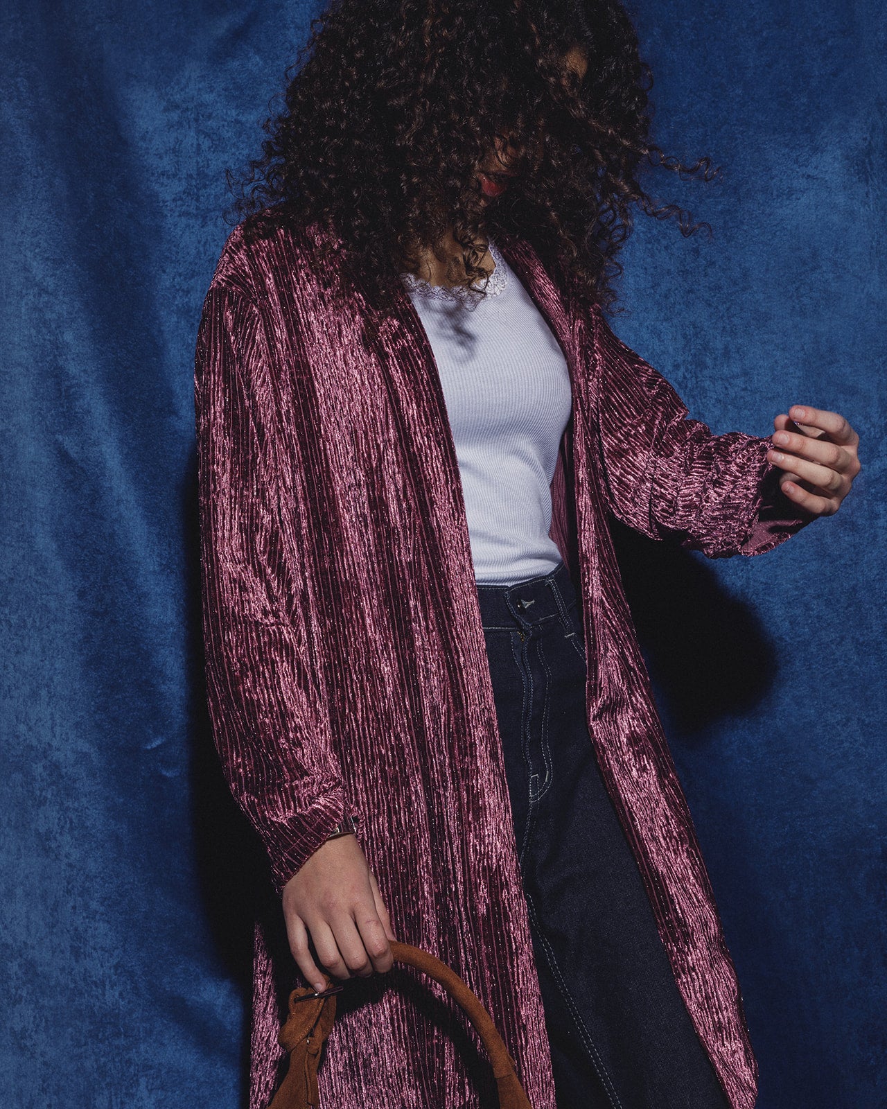 “Moon-Dust” Silver & Blush Velvet Plissé Kaftan