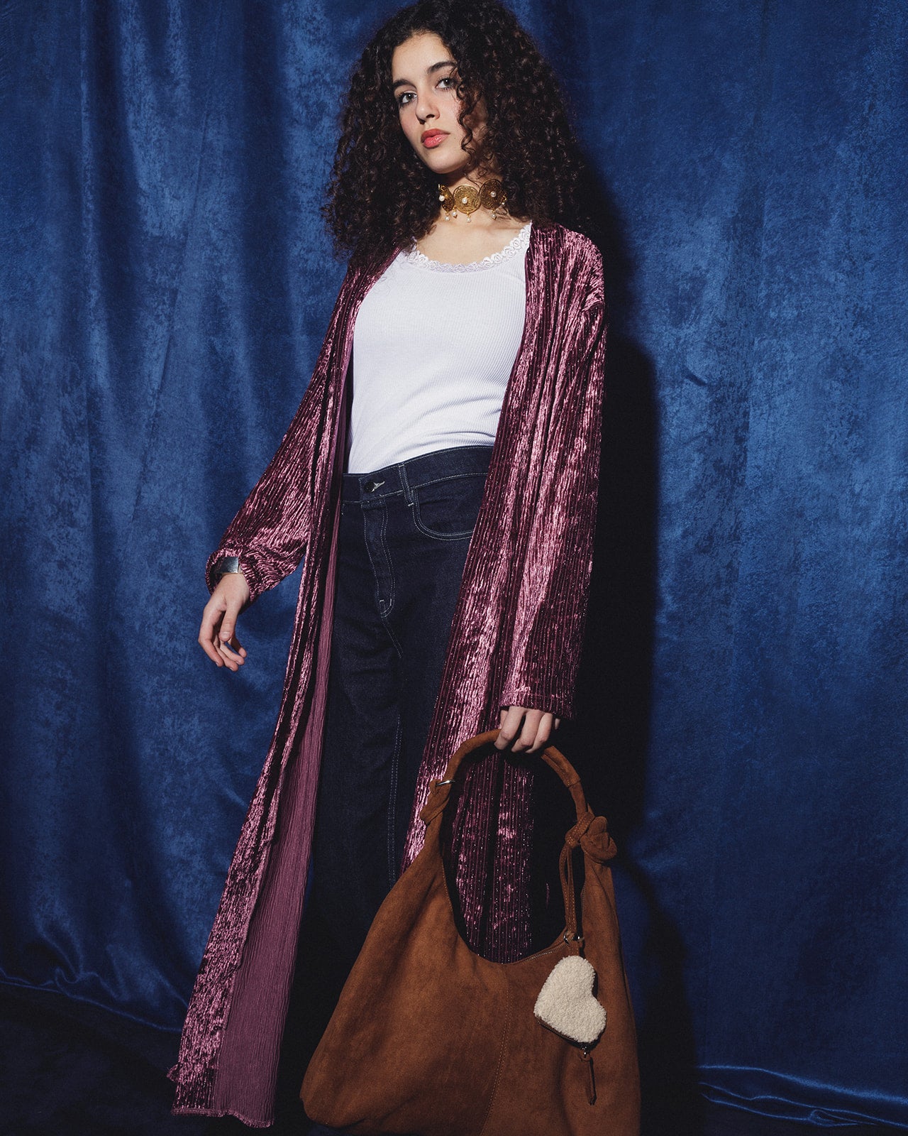 “Moon-Dust” Silver & Blush Velvet Plissé Kaftan