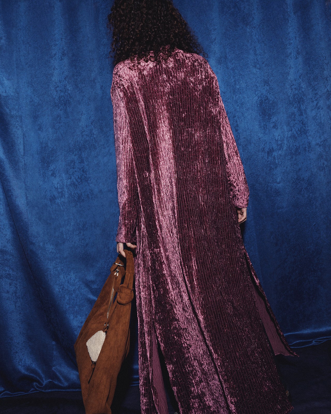 “Moon-Dust” Silver & Blush Velvet Plissé Kaftan