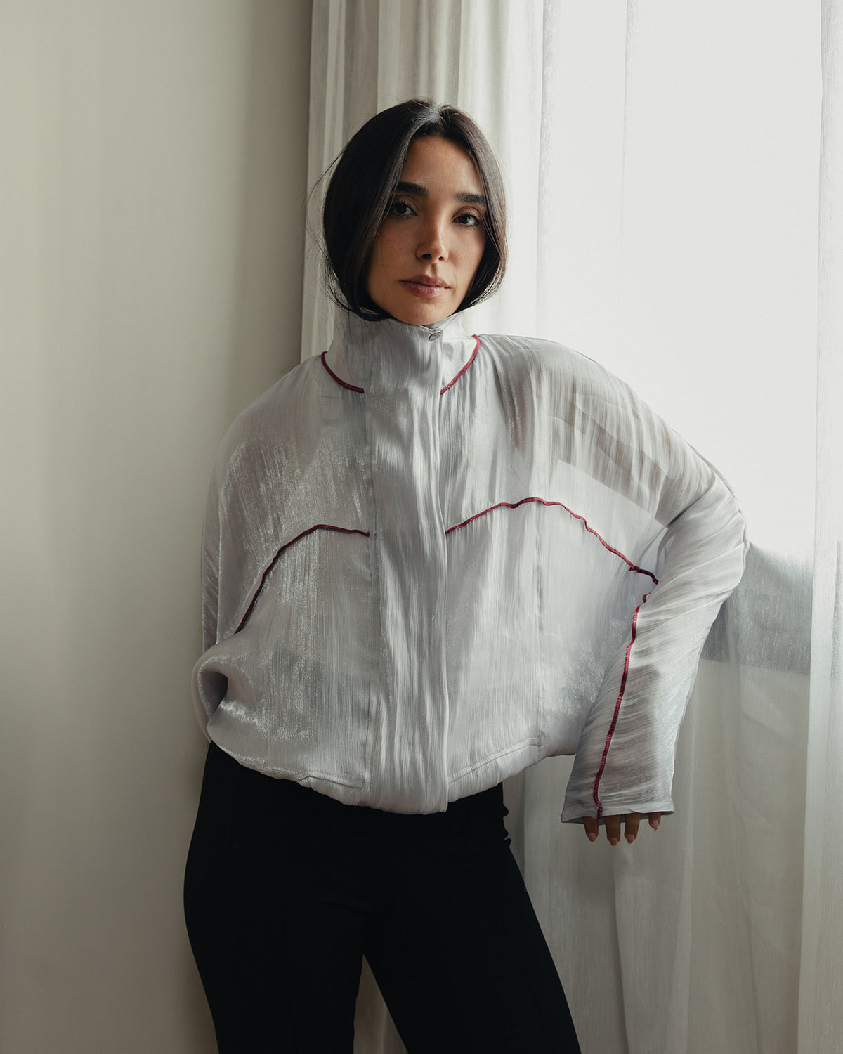 Funnel neck Jacket in Sheer Grey