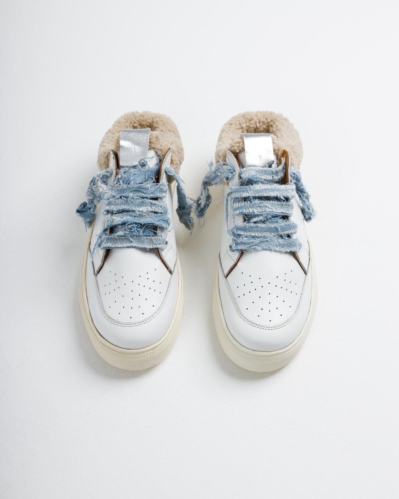 Marcy Shearling Mule Sneakers in Denim laces