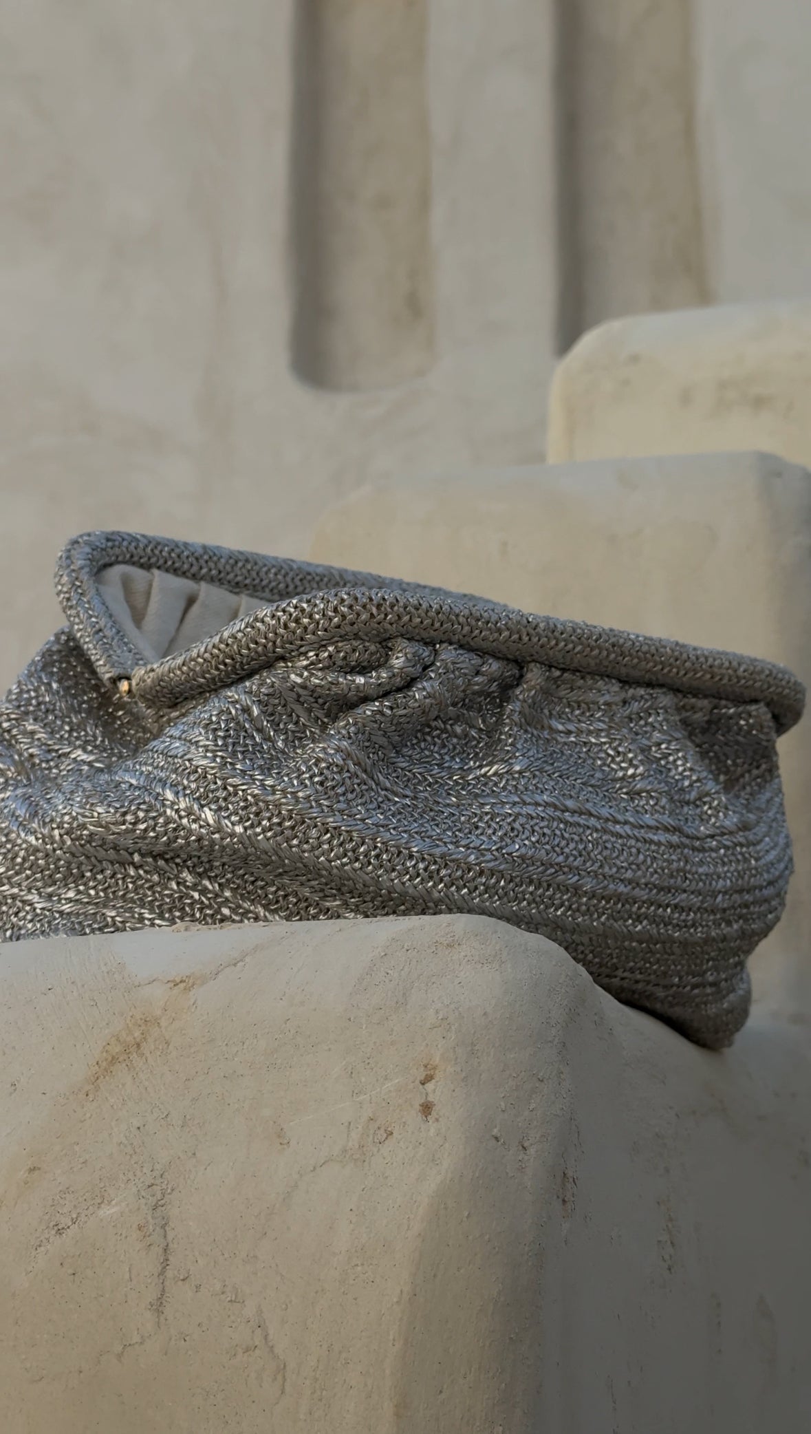 The Maya Clutch in Silver Raffia
