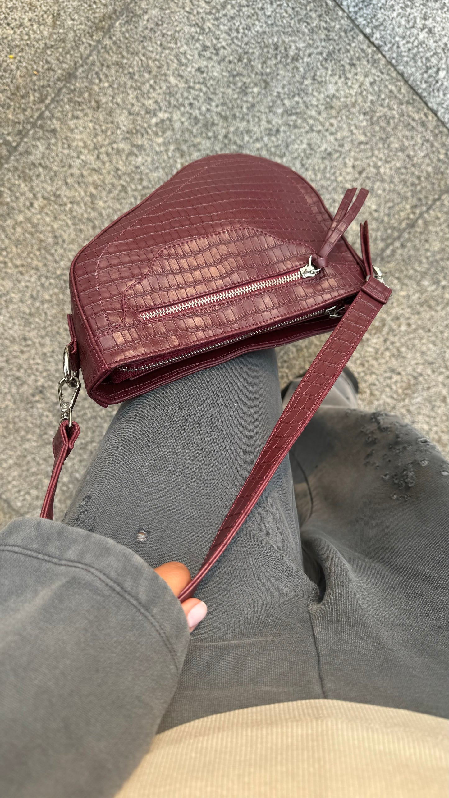 The Saddle Bag in Burgundy Croc