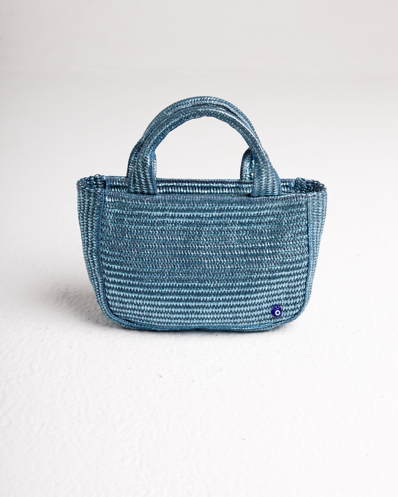 The Mini Metallic Raffia in Blue