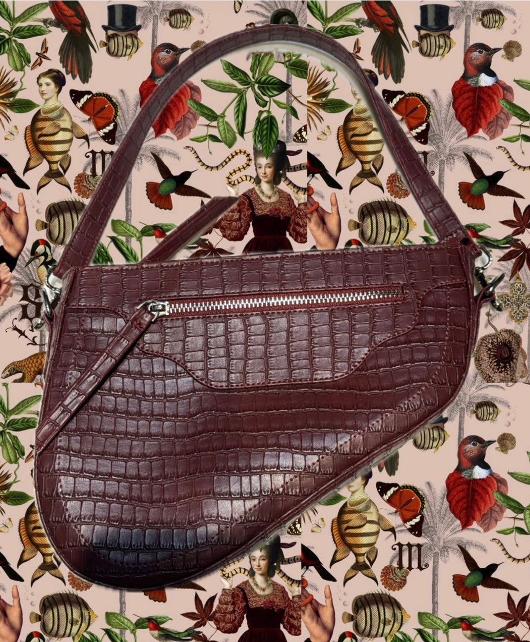 The Saddle Bag in Burgundy Croc