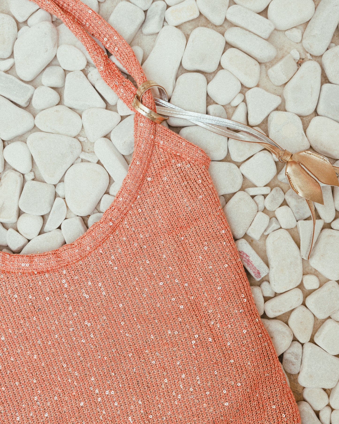 The Ivy tote bag in sequin-embleshed mesh in Peach (Final Sale)
