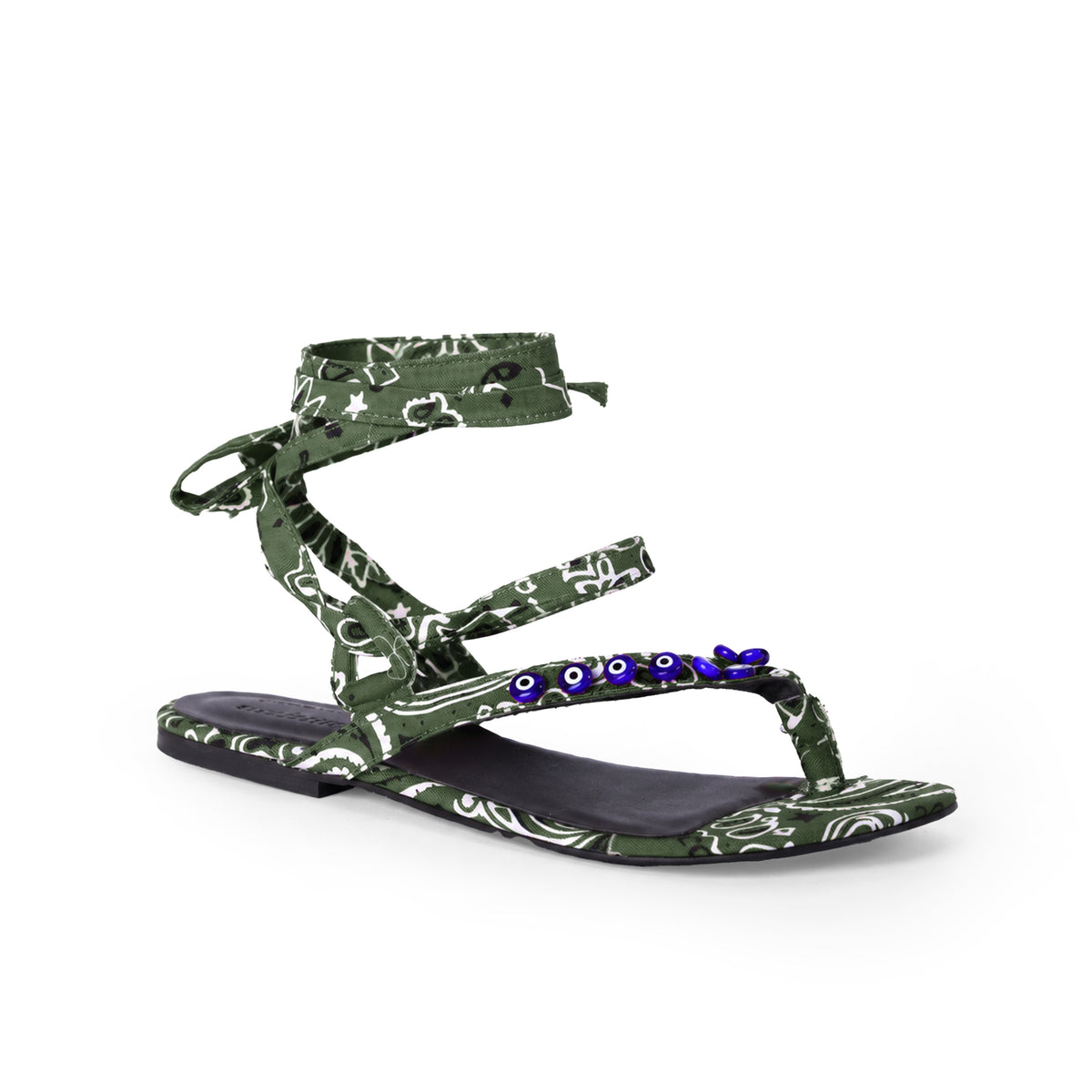 Greek-Eye & Bandana Wrap Sandal in Olive (xSATISFASHION)