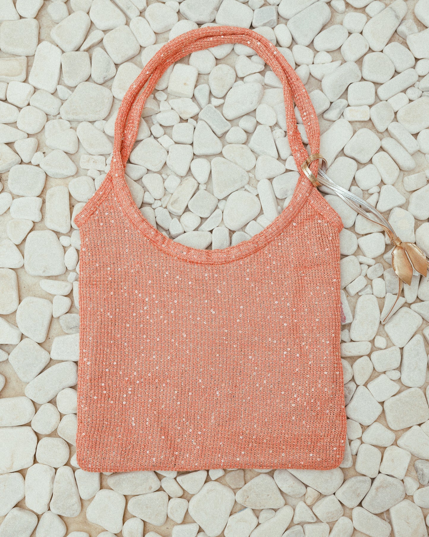 The Ivy tote bag in sequin-embleshed mesh in Peach (Final Sale)