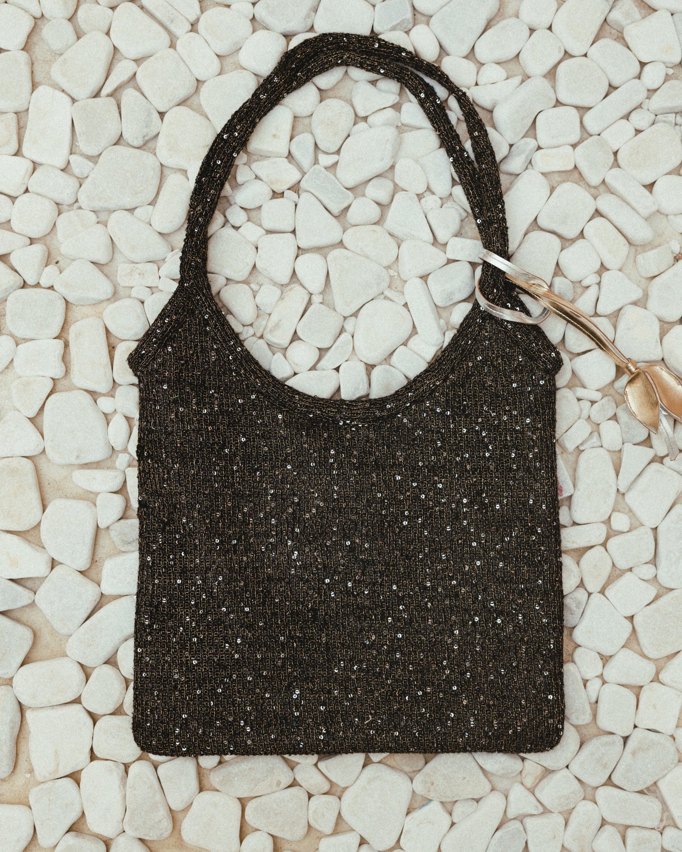 The Ivy tote bag in sequin-embleshed mesh in Black