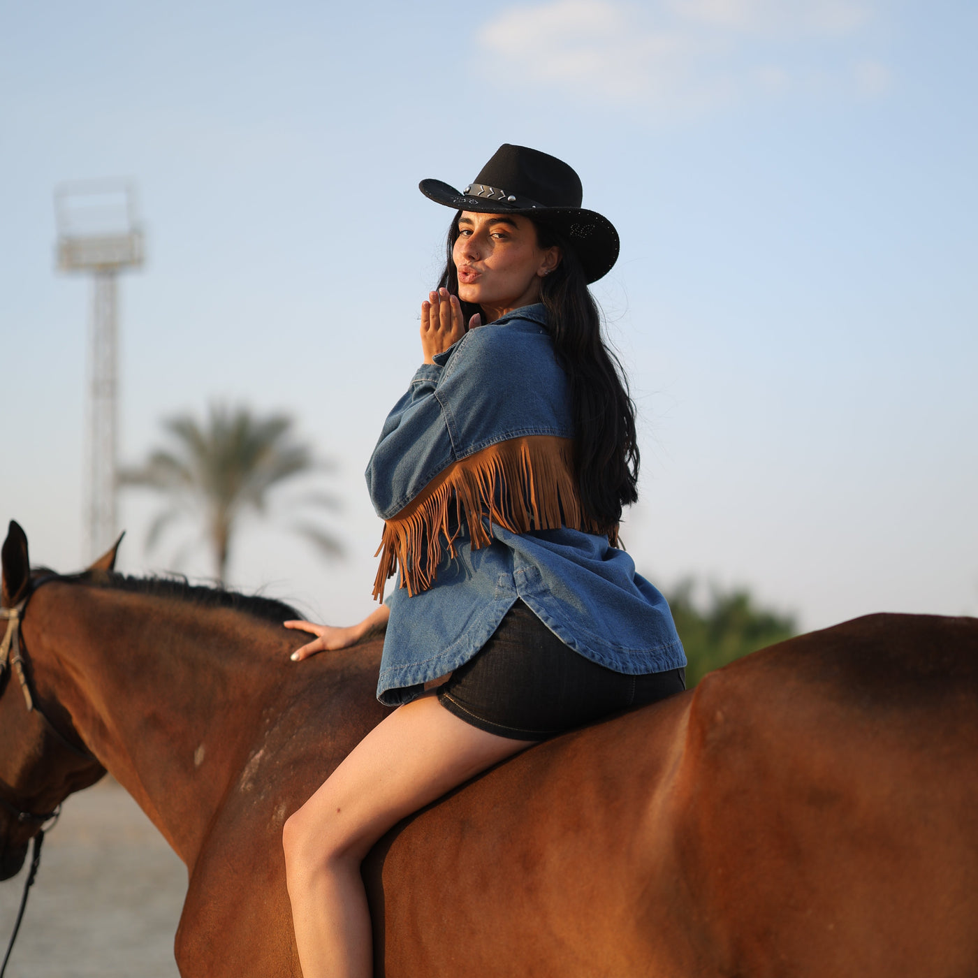 Western Jacket with Fringe in Dark Denim Wash (Final Sale)