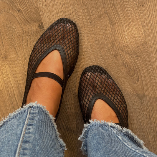 Jackie-O French-Mesh Ballerina in Black