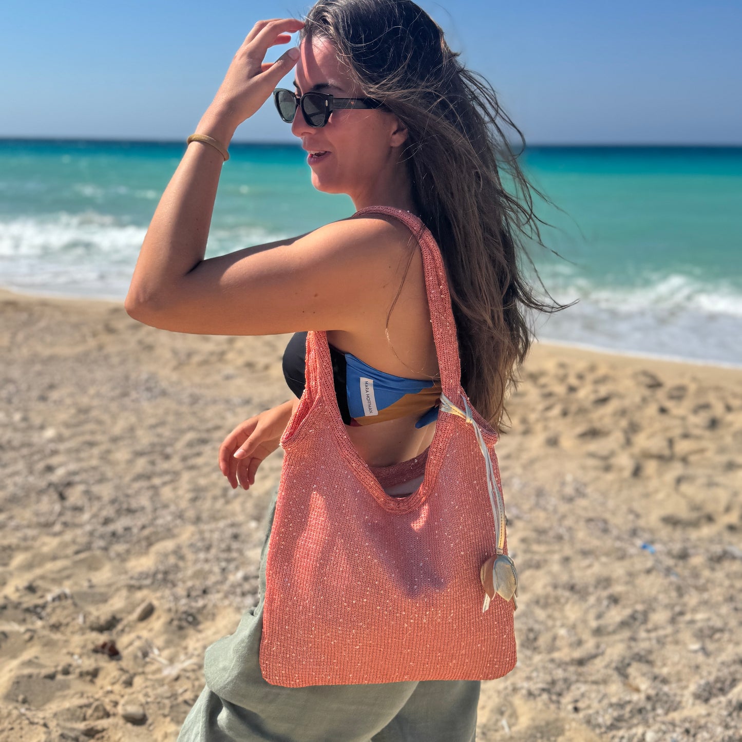 The Ivy tote bag in sequin-embleshed mesh in Peach