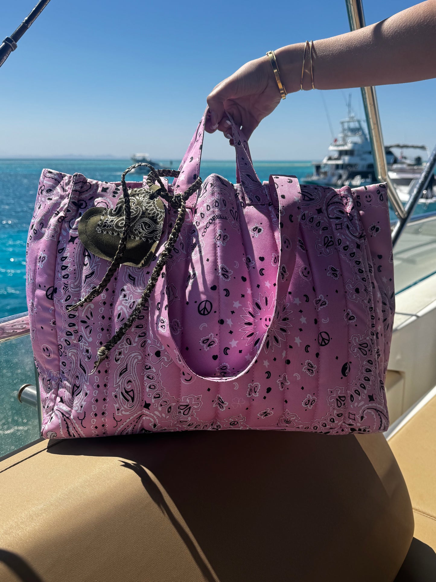 Bandana Quilted Tote Bag in Pink