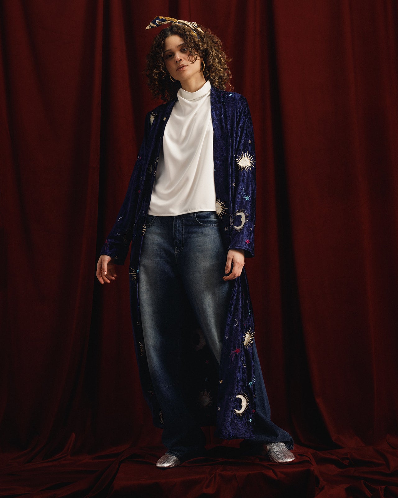 “Cosmic Love” (Sun & Moon) in Navy Velvet Kaftan ** LAST PIECE**