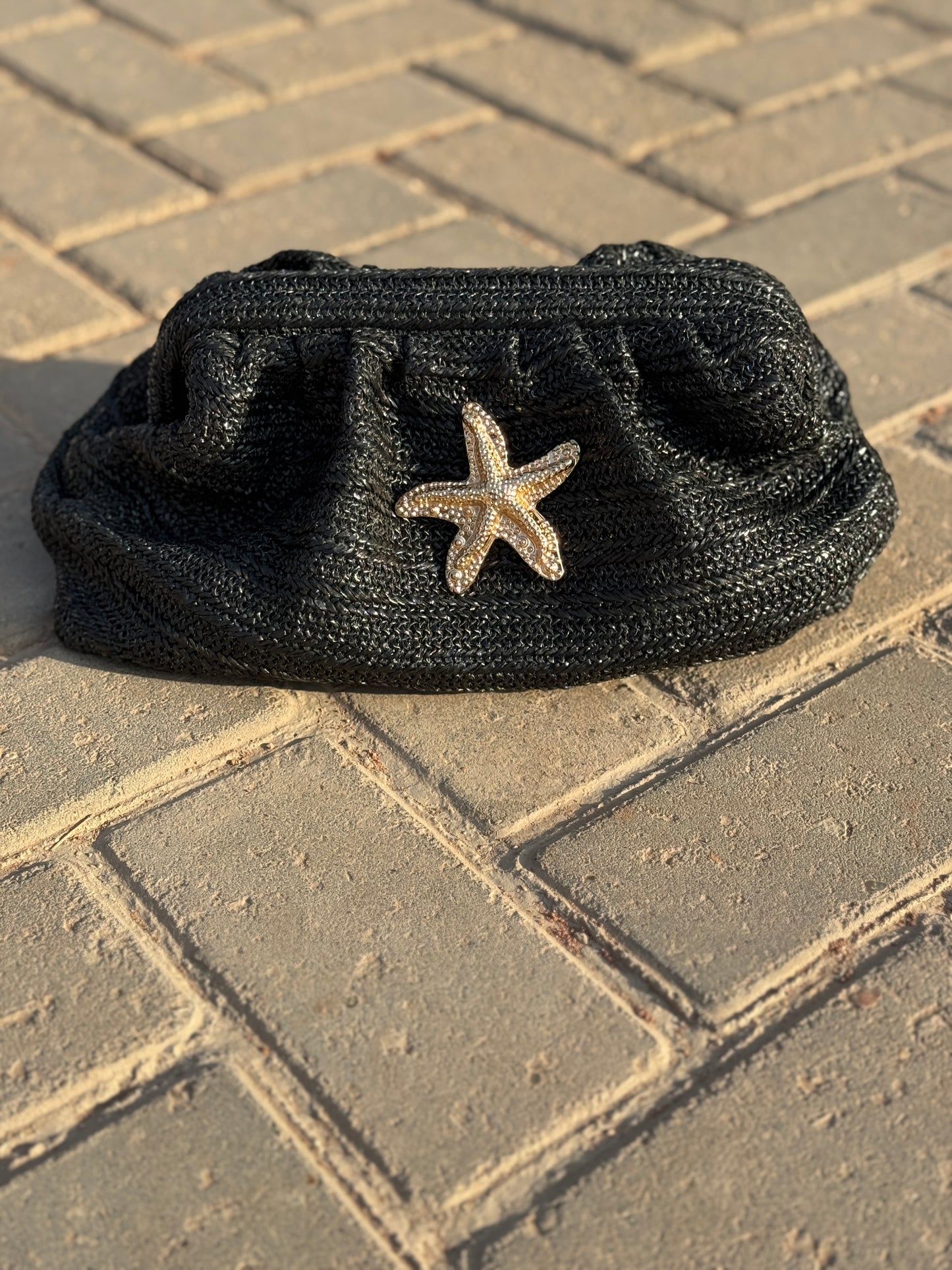 Maya Black Raffia Clutch