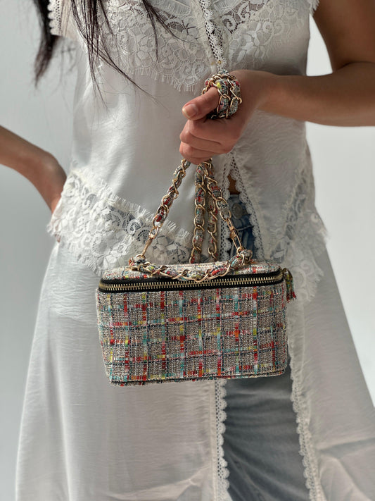 Vanity Bag in Beige Plaid (with chain)