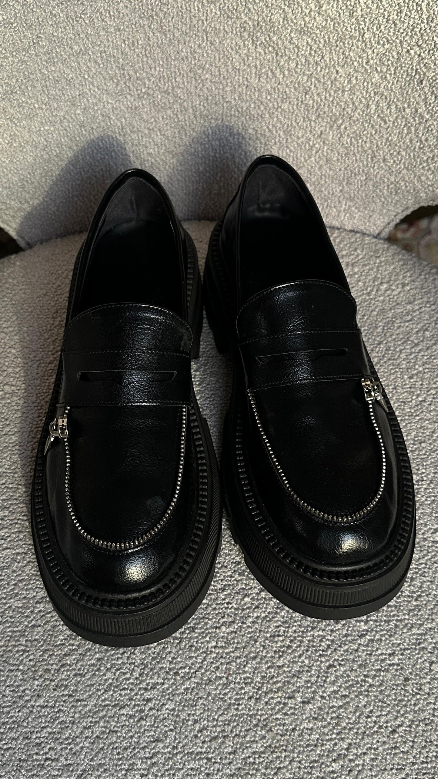 Marcy Platform Loafers in Black Zipper
