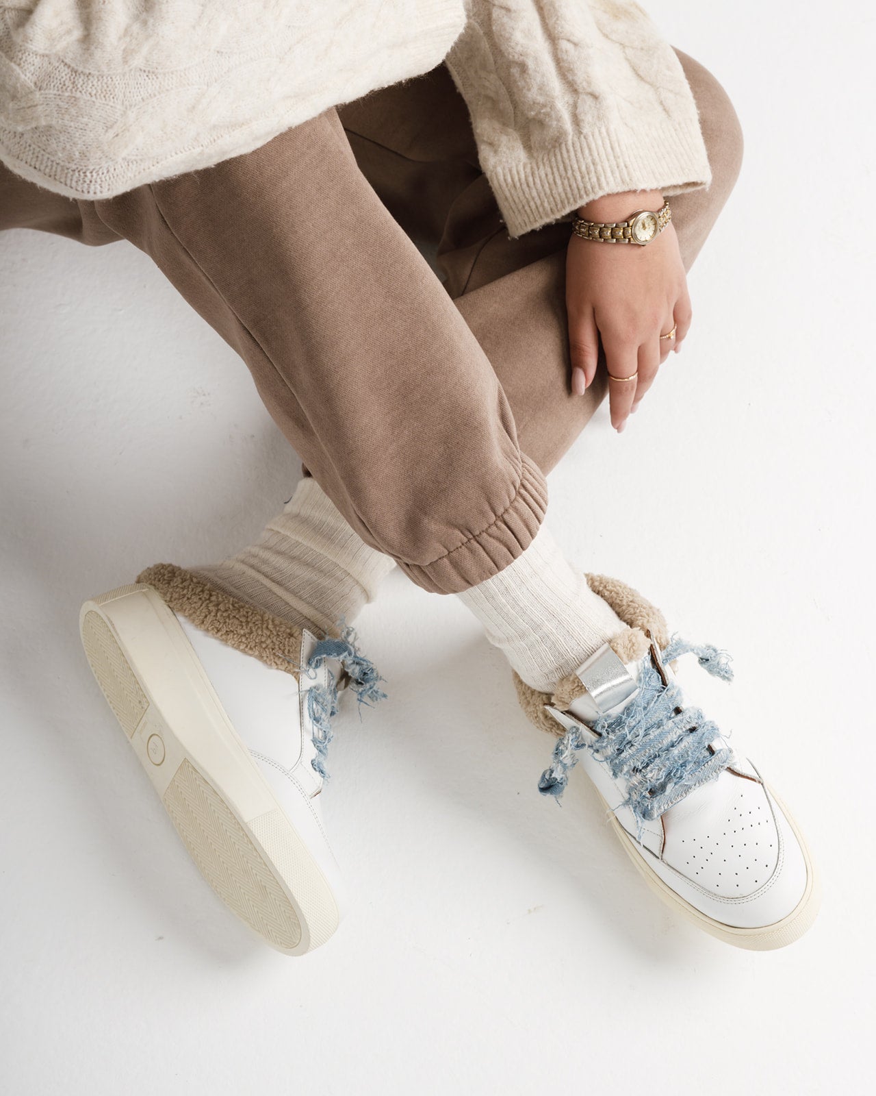 Marcy Shearling Mule Sneakers in Denim laces