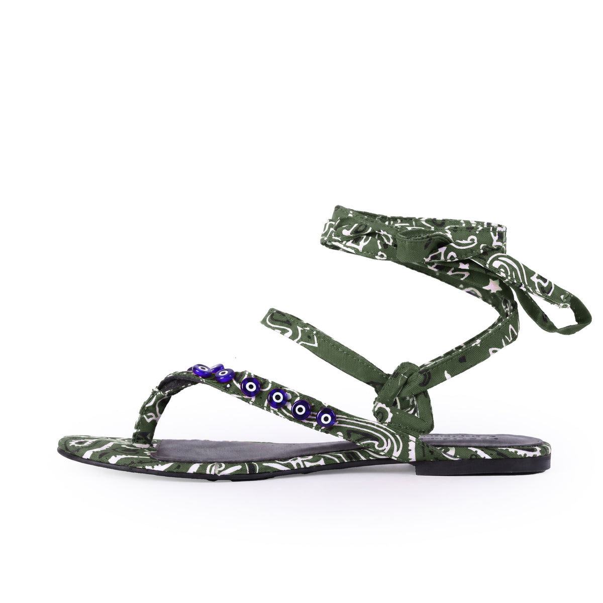 Greek-Eye & Bandana Wrap Sandal in Olive (xSATISFASHION)