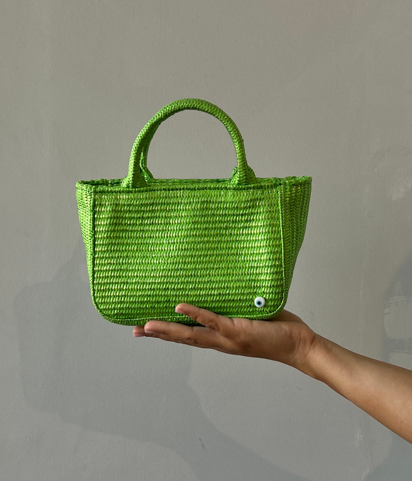 The Mini Metallic Raffia in Green