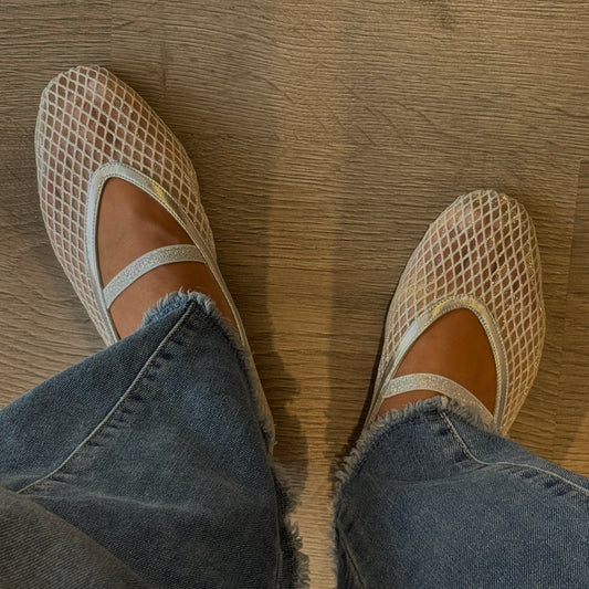 Jackie-O  French-Mesh Ballerina in Silver Blanc
