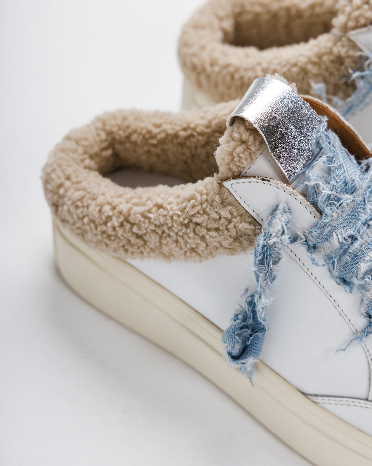 Marcy Shearling Mule Sneakers in Denim laces