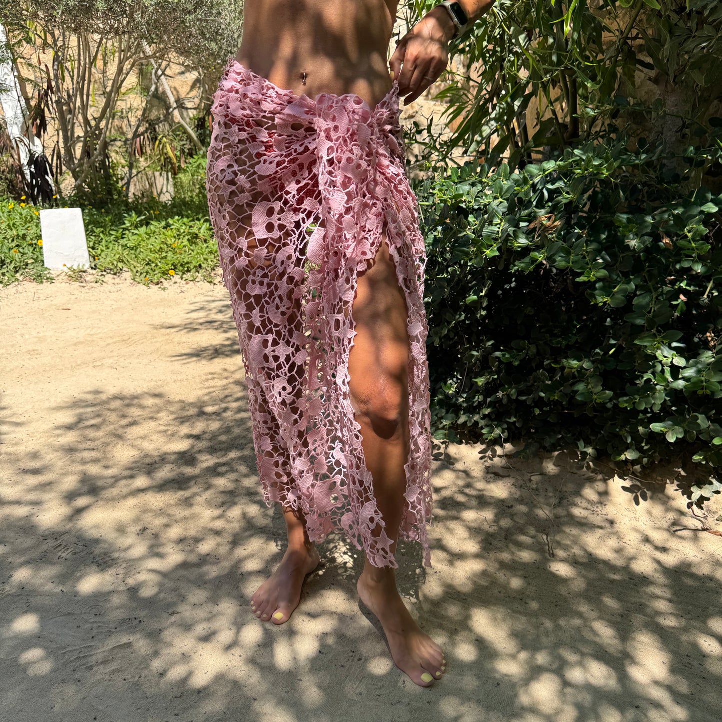 Skull & Star Crochet Sarong (Long) in Pink (Pre-Order: Shipping August 22)