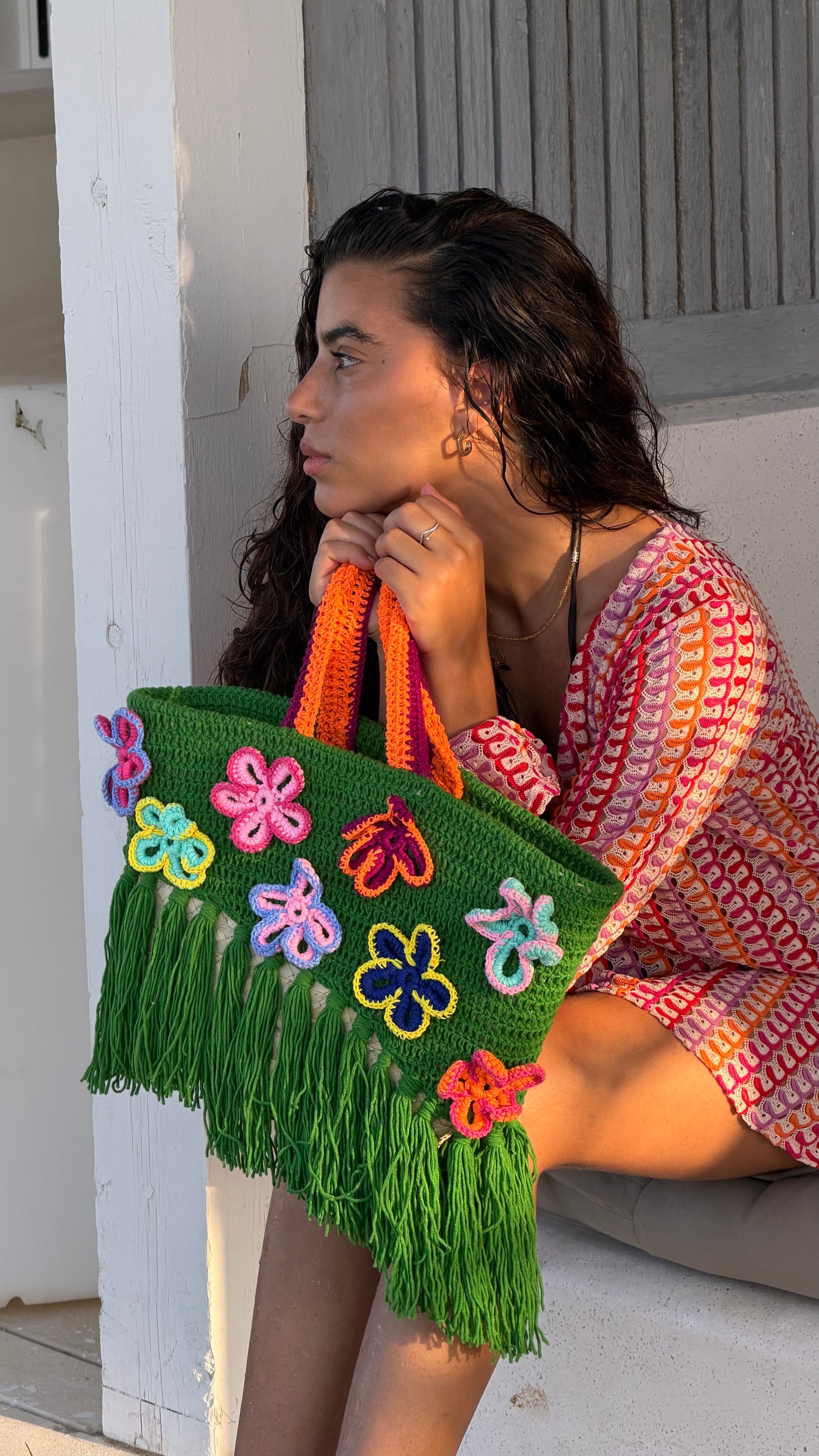 Floral Green Crochet & Straw bag (xSATISFASHION)