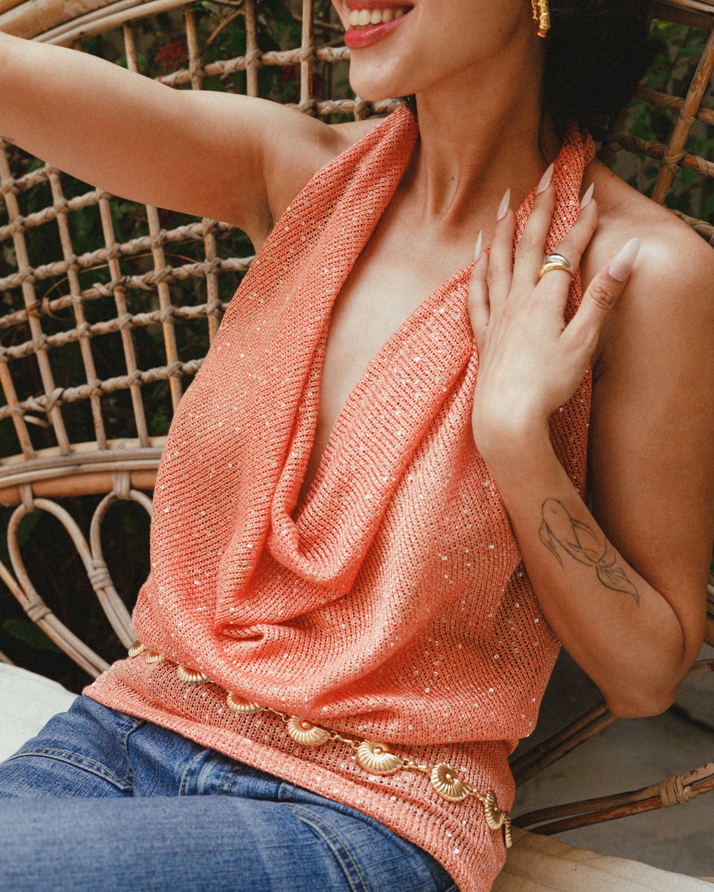 The IBIZA top in sequin mesh in Peach