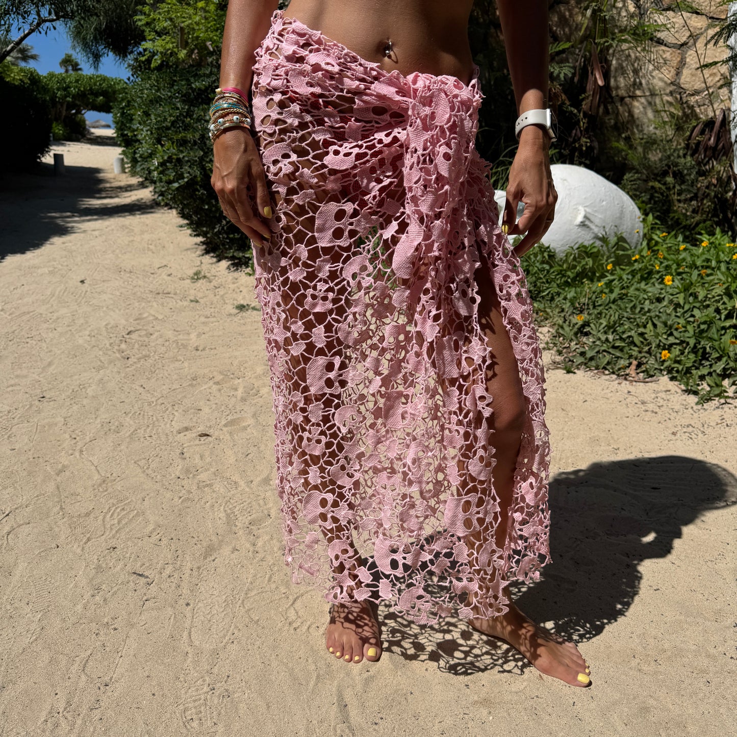 Skull & Star Crochet Sarong (Long) in Pink (Pre-Order: Shipping August 22)