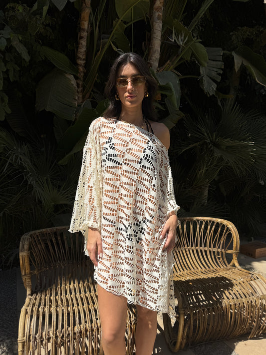 Elena off-shoulder cover up in Off-White