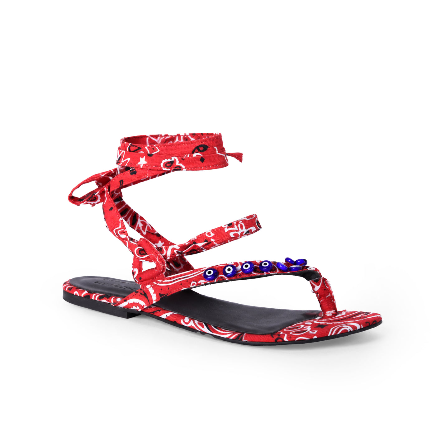 Greek-Eye & Bandana Wrap Sandal in Red (xSATISFASHION)