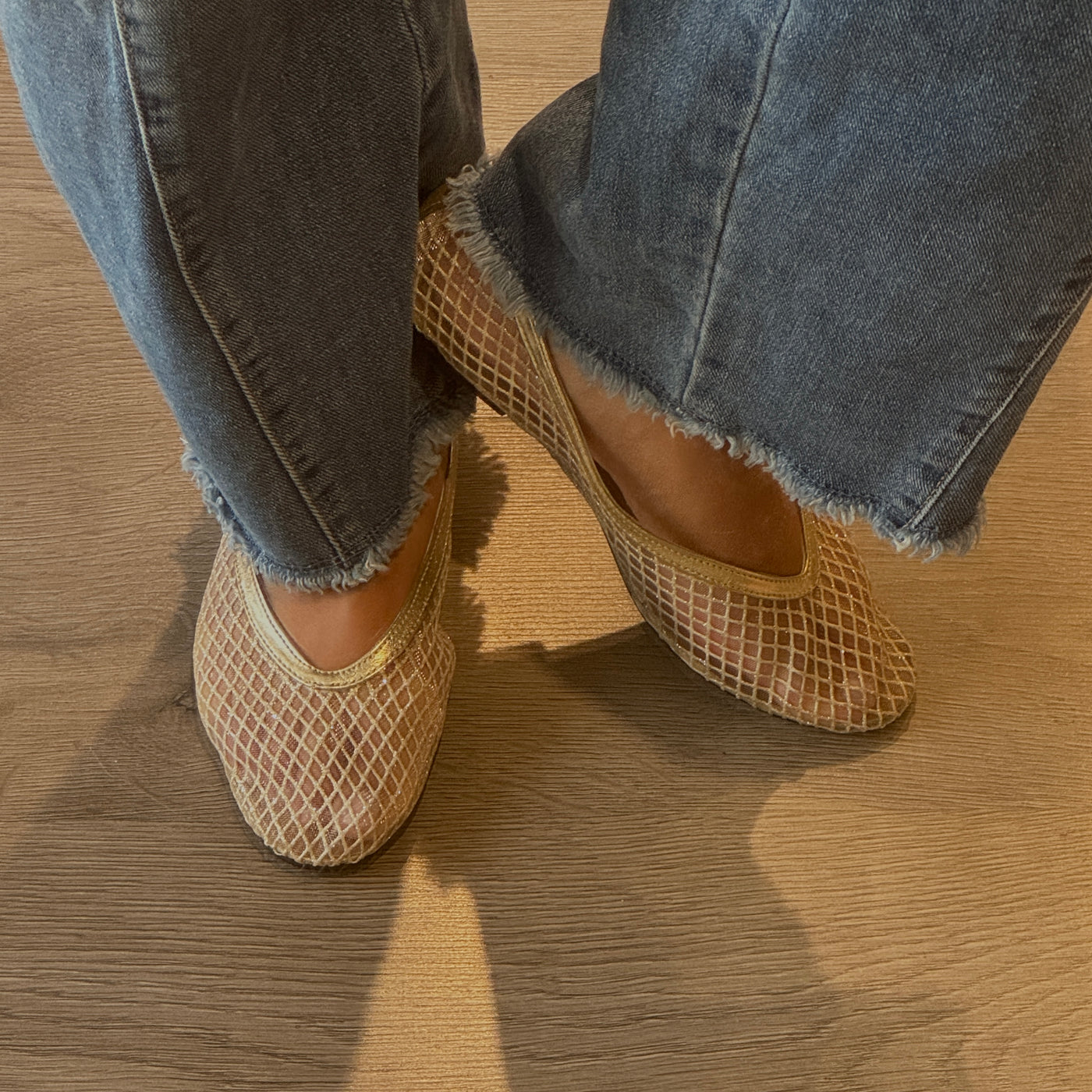 Jackie-O French-Mesh Ballerina in Gold Ore
