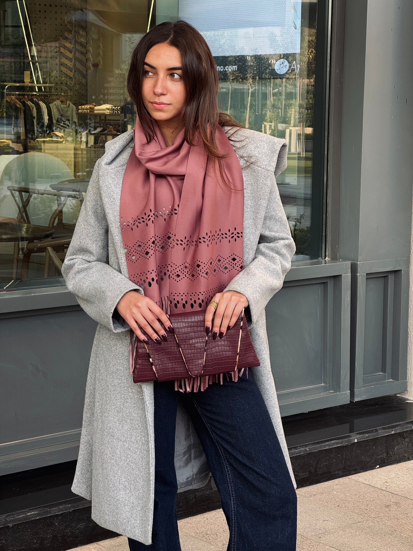 Croissant Clutch in Burgundy Croc (Final Sale)