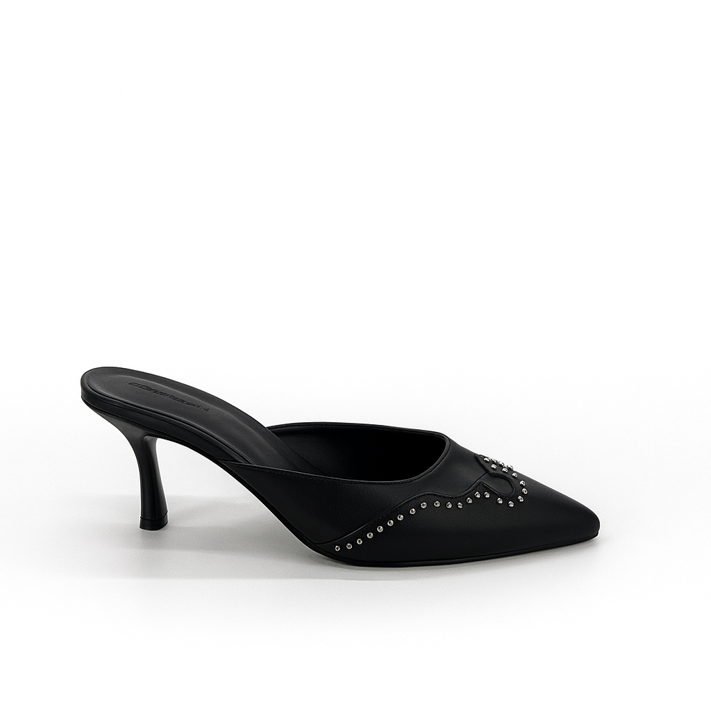Darlin’ Pointed Mule Heels in Black (PREORDER: Shipping by October 8)