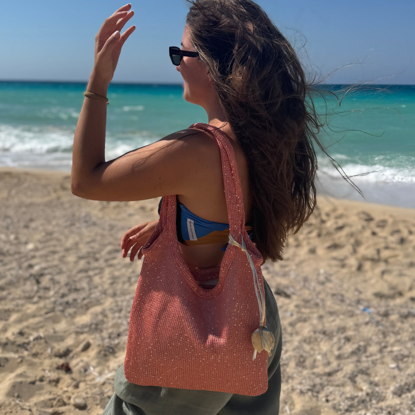 The Ivy tote bag in sequin-embleshed mesh in Peach
