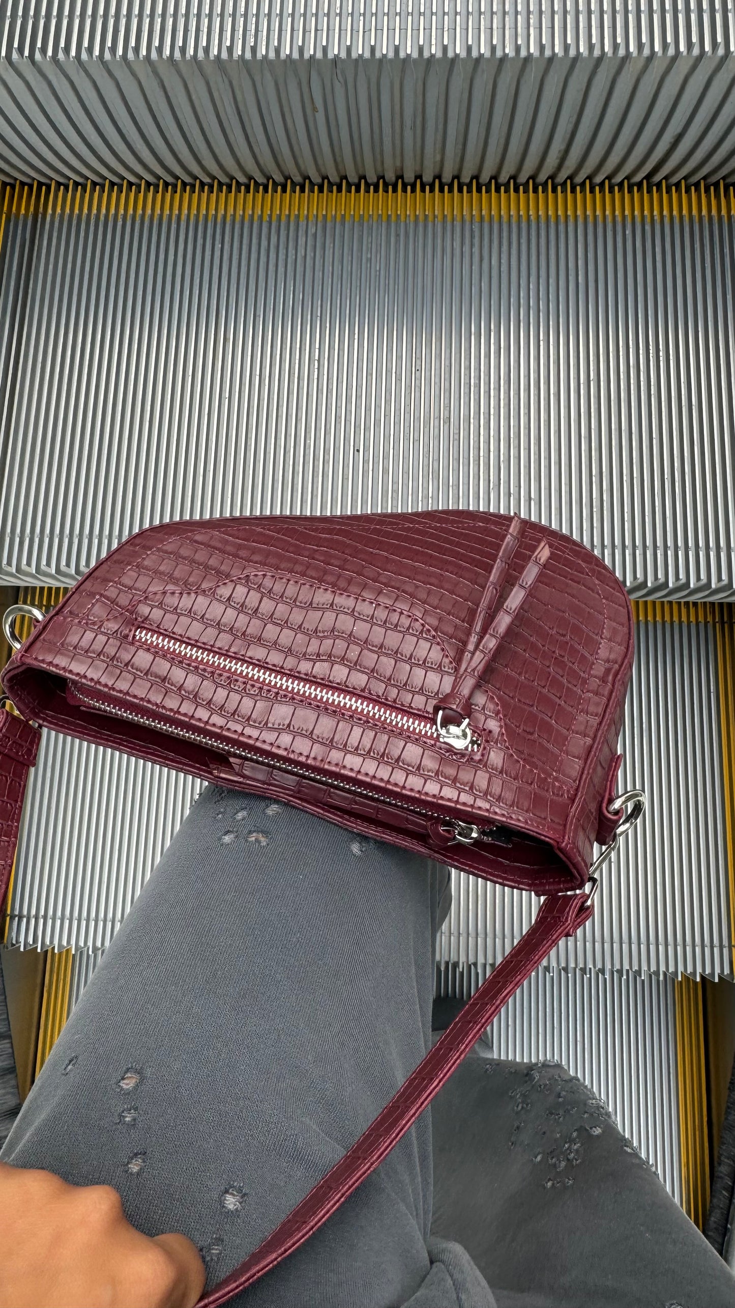 The Saddle Bag in Burgundy Croc