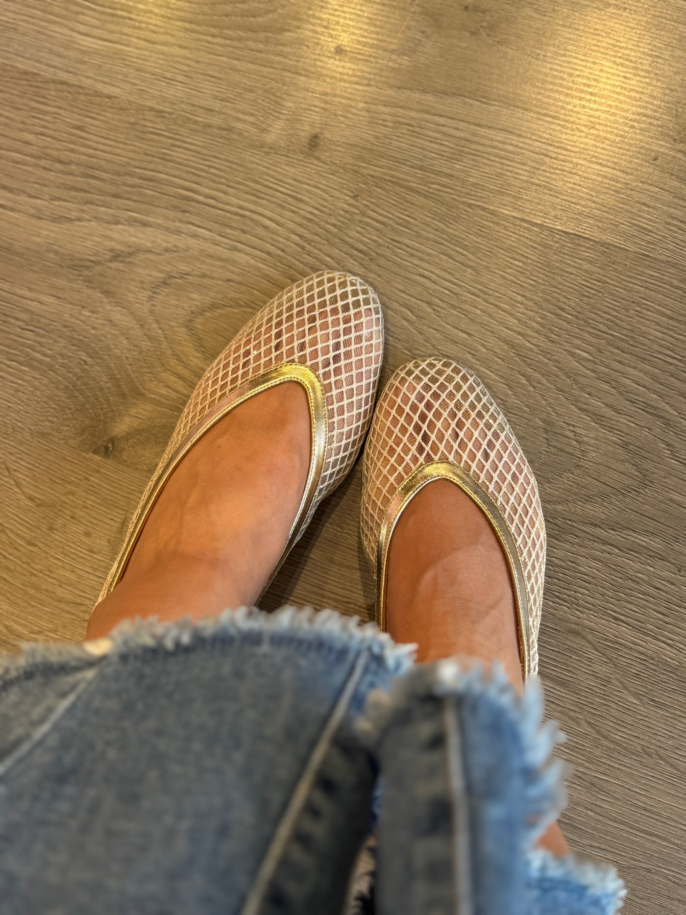 Jackie-O French-Mesh Ballerina in Gold Ore