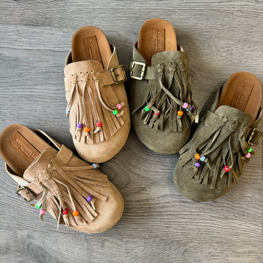 Milah Fringe in Beaded Olive 100% Suede