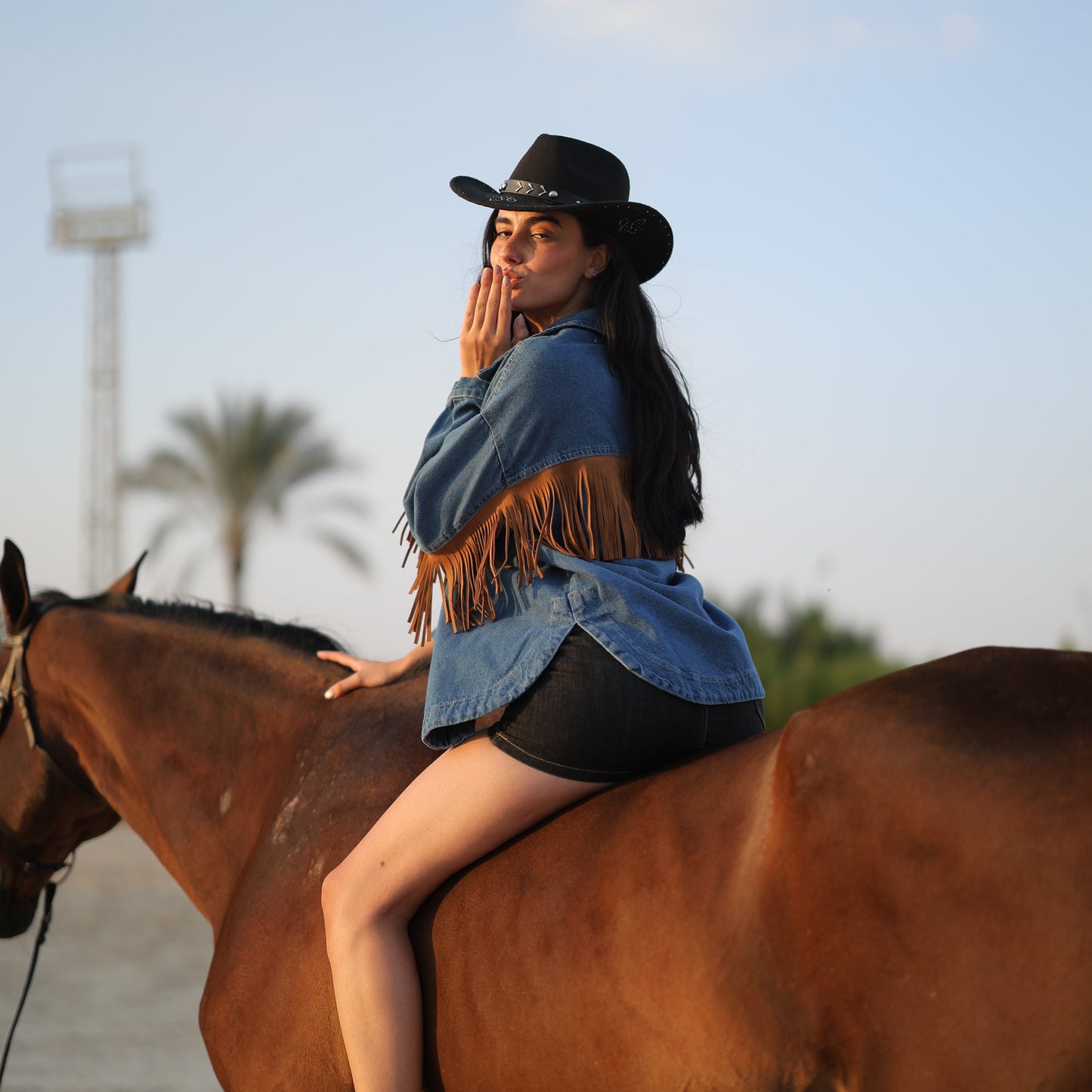Western Jacket with Fringe in Dark Denim Wash