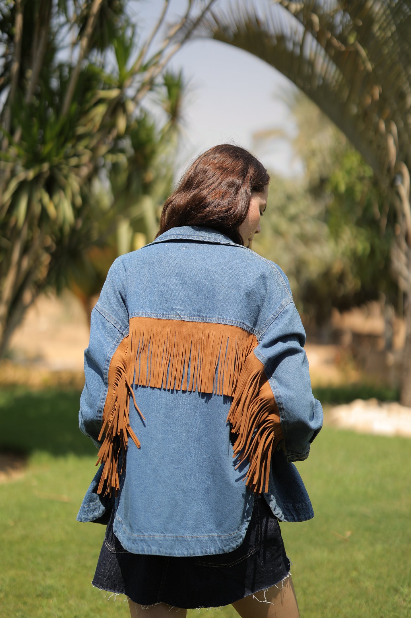 Western Jacket with Fringe in Dark Denim Wash