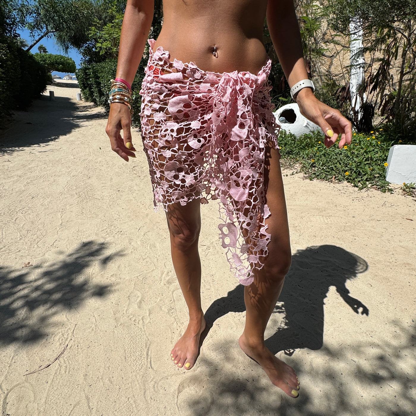 Skull & Star Crochet mini Sarong in Pink