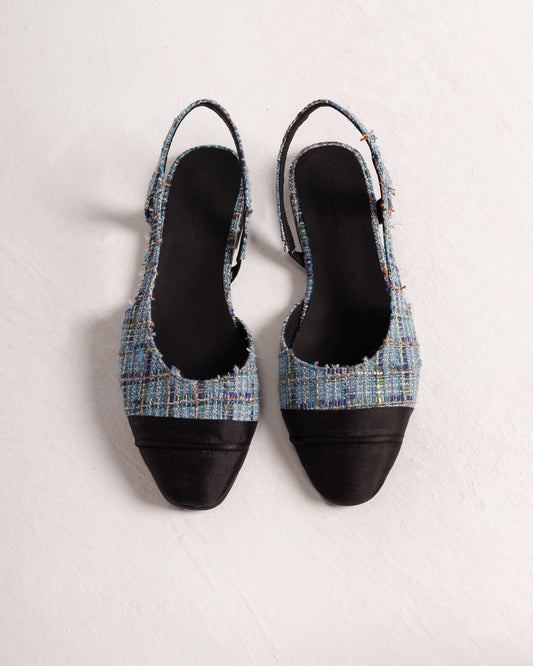 Jackie-O slingback flats in Denim Plaid